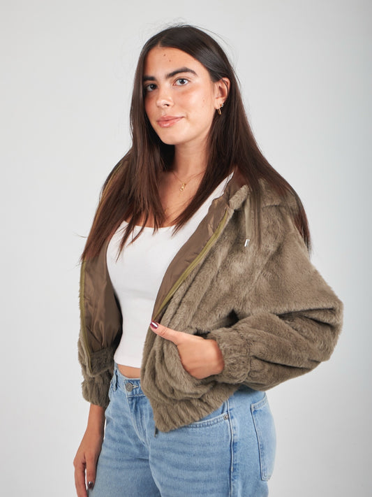 The Cozy Fur Jacket - Olive Taupe