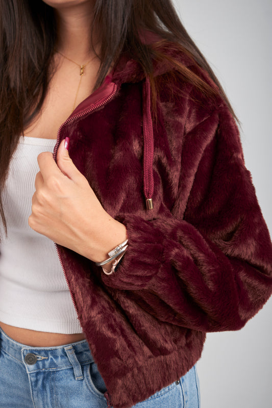 The Cozy Fur Jacket - Burgundy