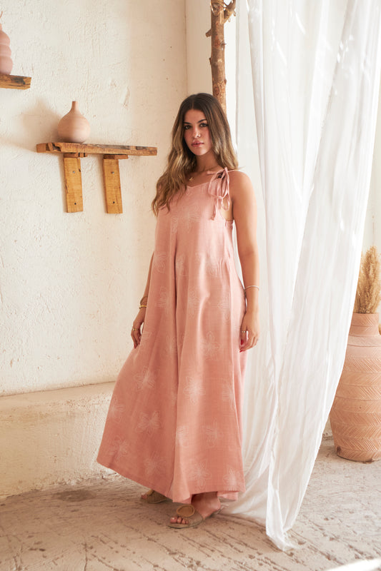 Floral Linen Jumpsuit - Pink