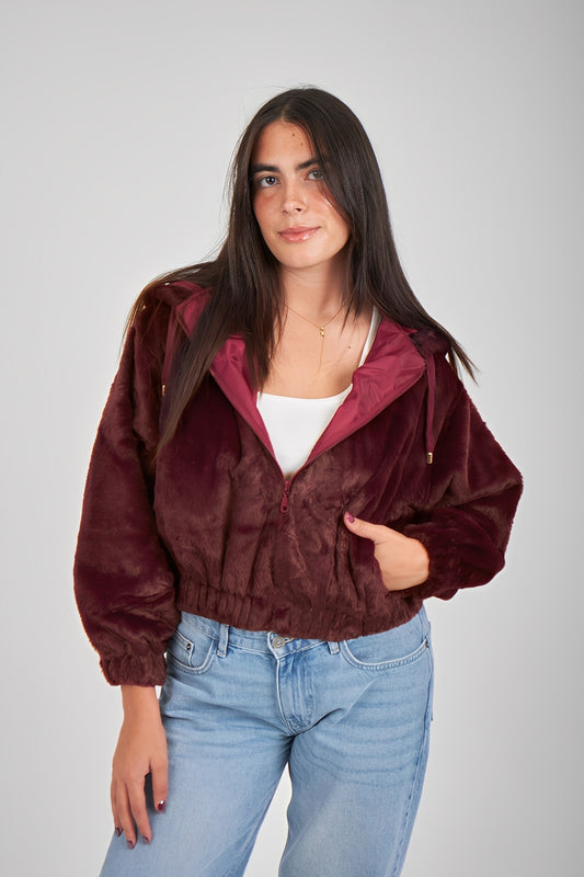 The Cozy Fur Jacket - Burgundy